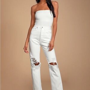 Agolde White Distressed High-Waisted Women Jeans